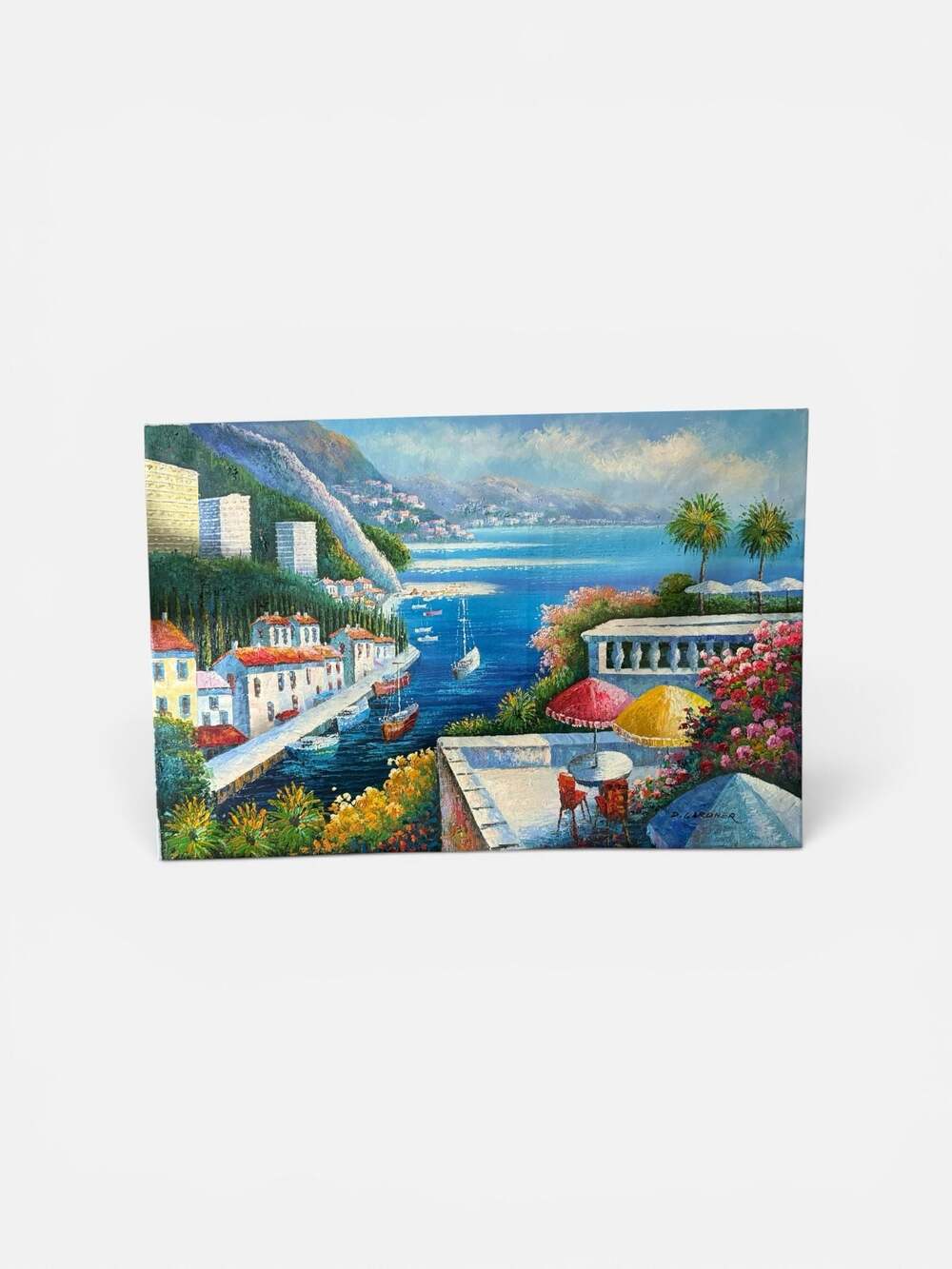 D. Gardner Original Mediterranean Coastal Village Impasto Oil Painting on Canvas
